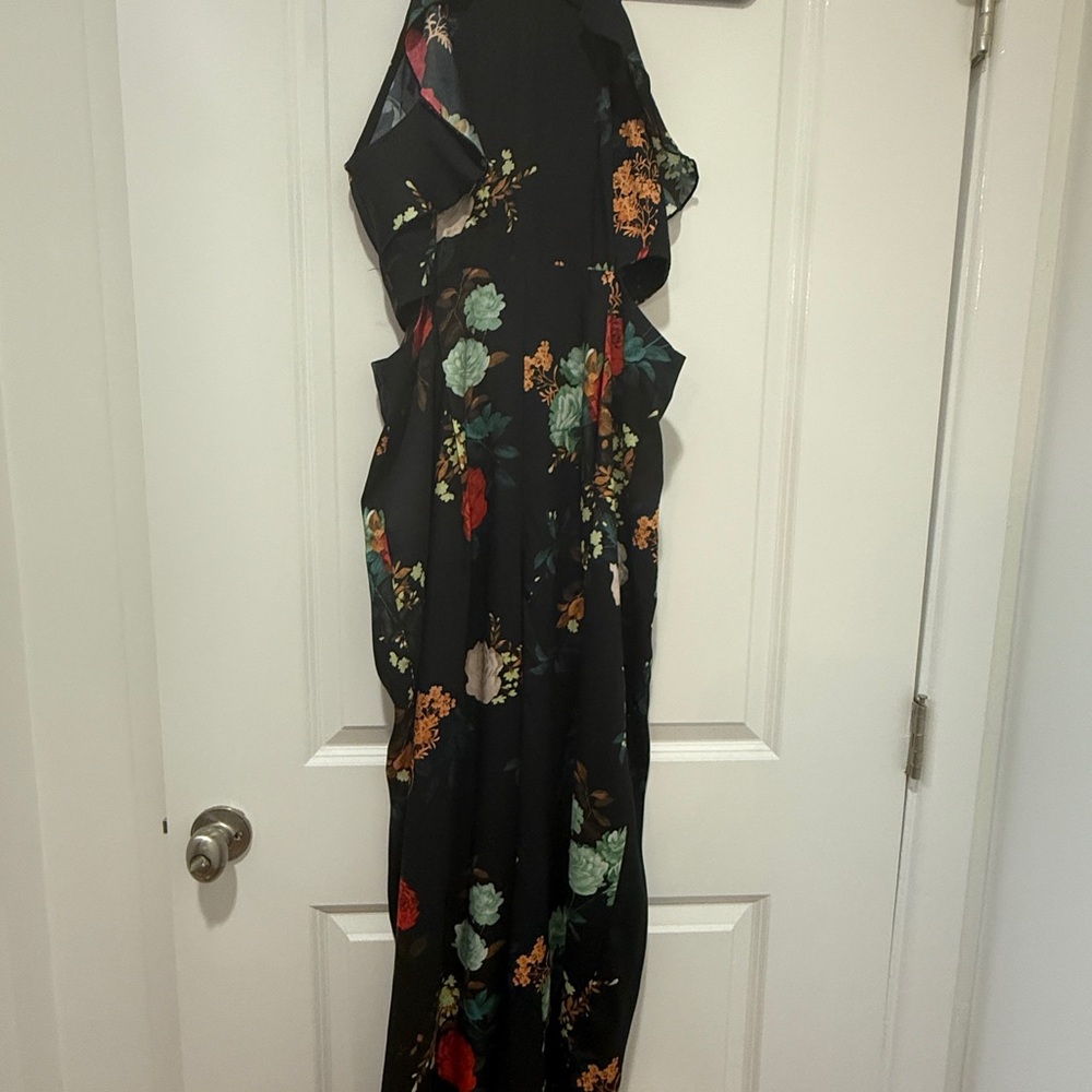 Zara Black Floral Maxi Jumpsuit